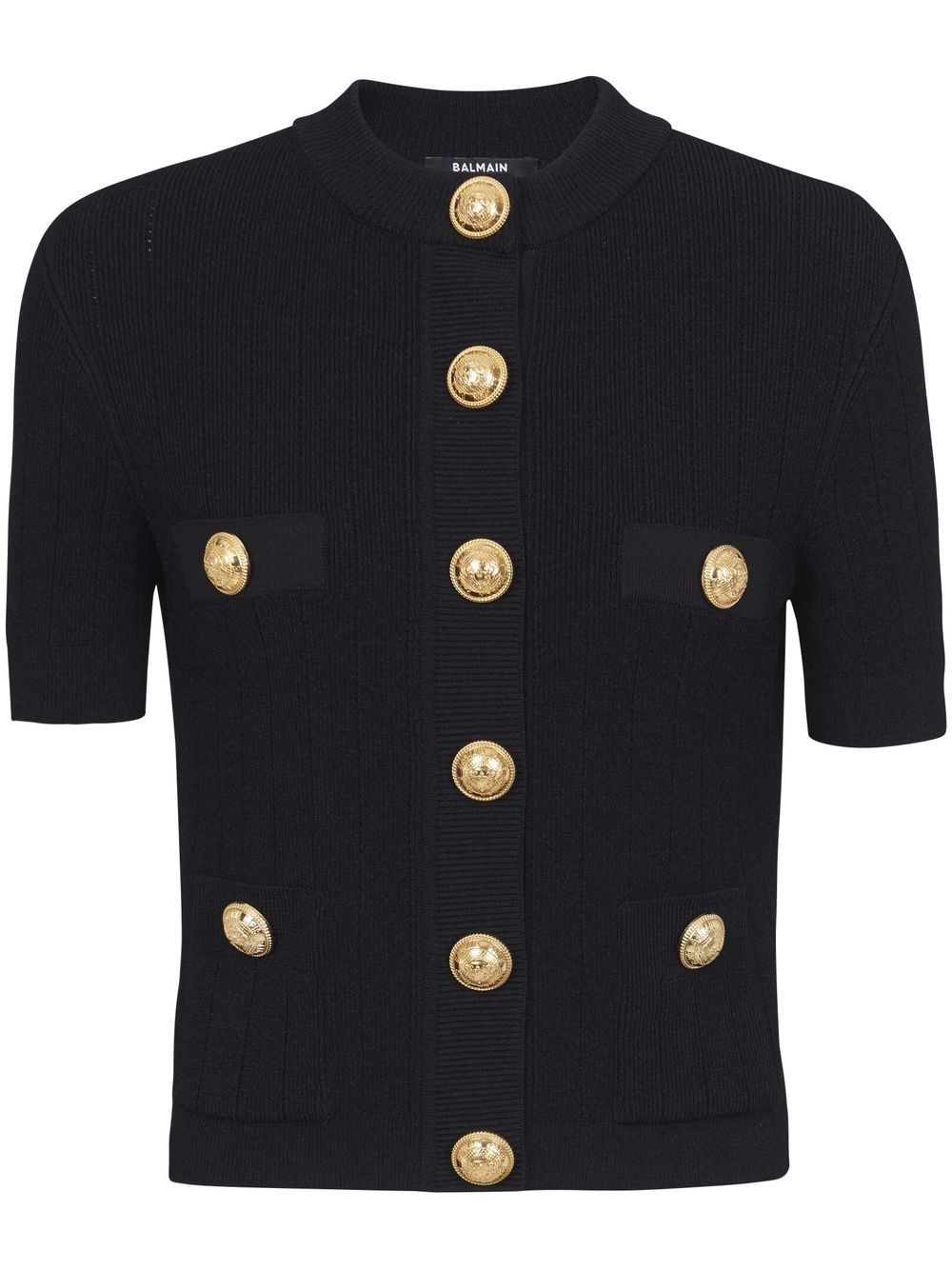 BALMAIN Elegant Cropped Cardigan with Gold-Tone Accents