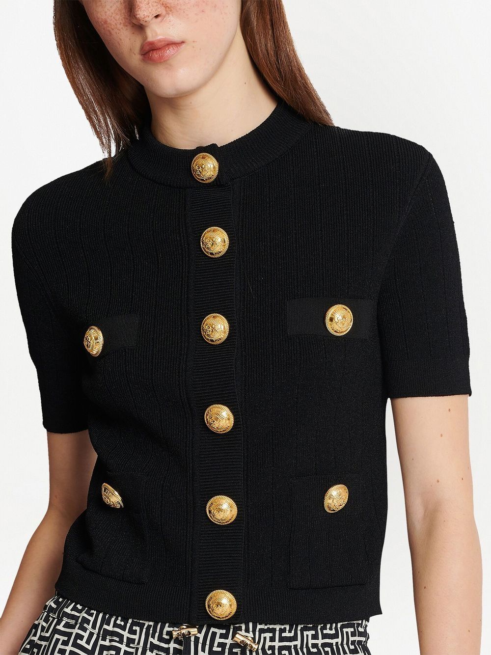 BALMAIN Elegant Cropped Cardigan with Gold-Tone Accents