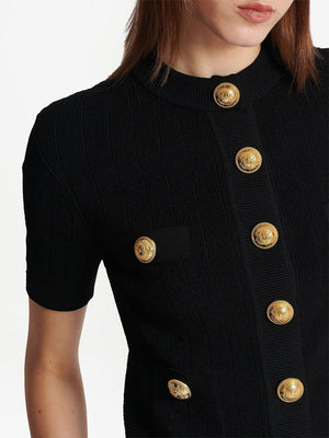 BALMAIN Elegant Cropped Cardigan with Gold-Tone Accents