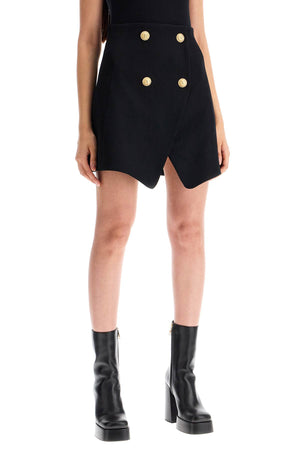 BALMAIN Elegant Flared Mini Skirt with Lion Detail Buttons