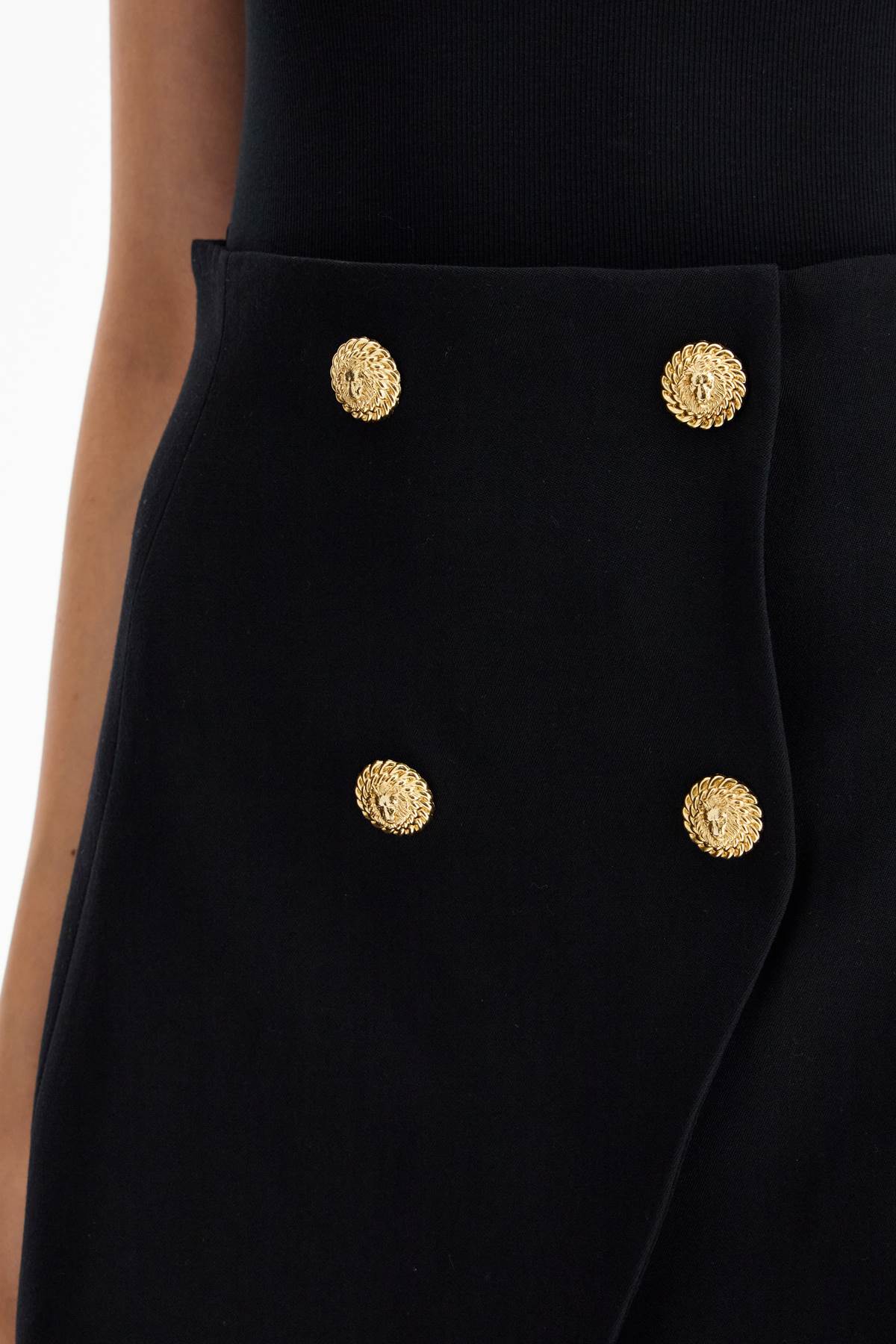 BALMAIN Elegant Flared Mini Skirt with Lion Detail Buttons