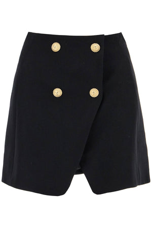 BALMAIN Elegant Flared Mini Skirt with Lion Detail Buttons