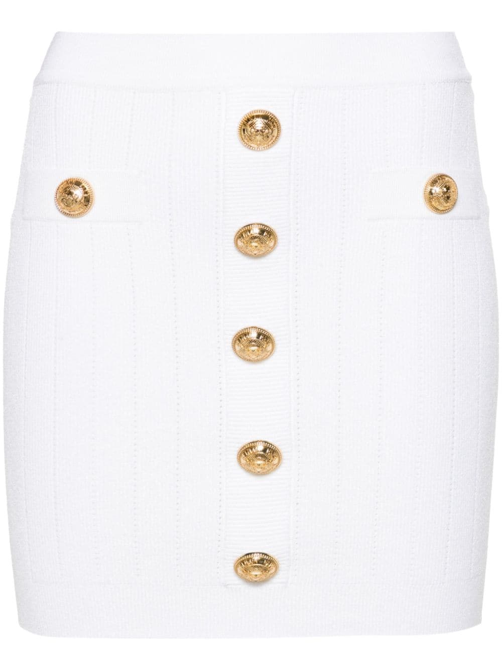 BALMAIN Elegant Off-White Buttoned Knit Skirt