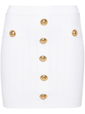 BALMAIN Elegant Off-White Buttoned Knit Skirt