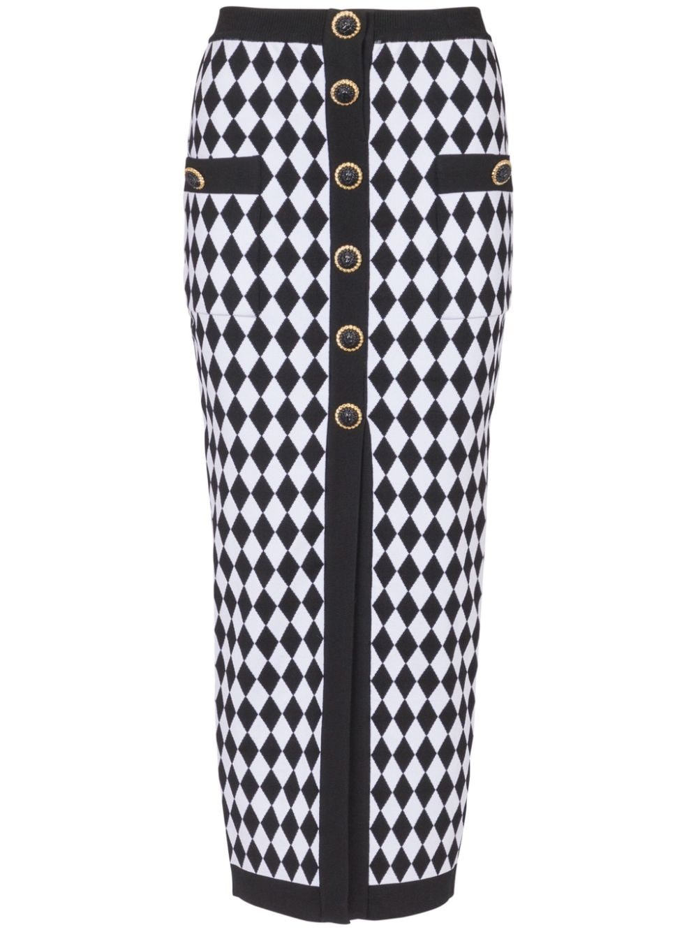 BALMAIN Chic Diamond-Pattern Buttoned Midi Skirt