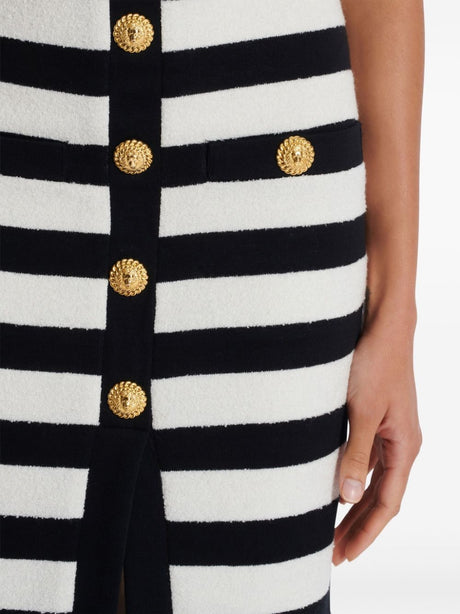 BALMAIN Chic Striped Button-Embellished Midi Skirt