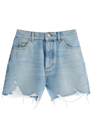 BALMAIN High-Waist Distressed Denim Shorts