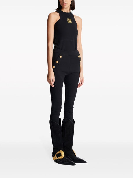 BALMAIN High-Waisted Gold Buttoned Skinny Leggings