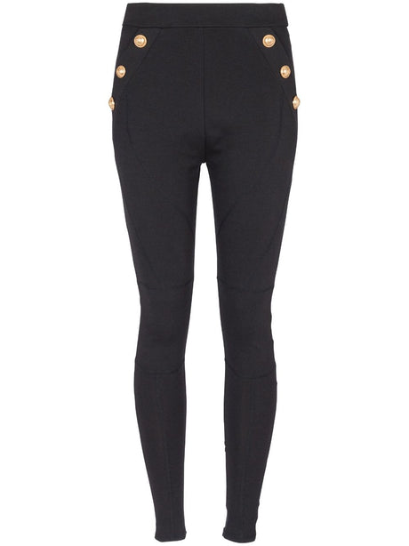 BALMAIN Cotton Blend High-Waisted Buttoned Leggings