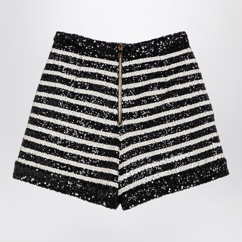 BALMAIN Striped Sequin Mini Shorts