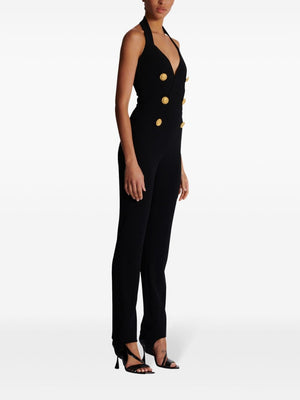 BALMAIN Elegant Halterneck Crepe Jumpsuit with Lion Motif