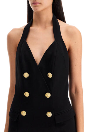 BALMAIN Elegant Chain-Buttoned Halter Mini Dress