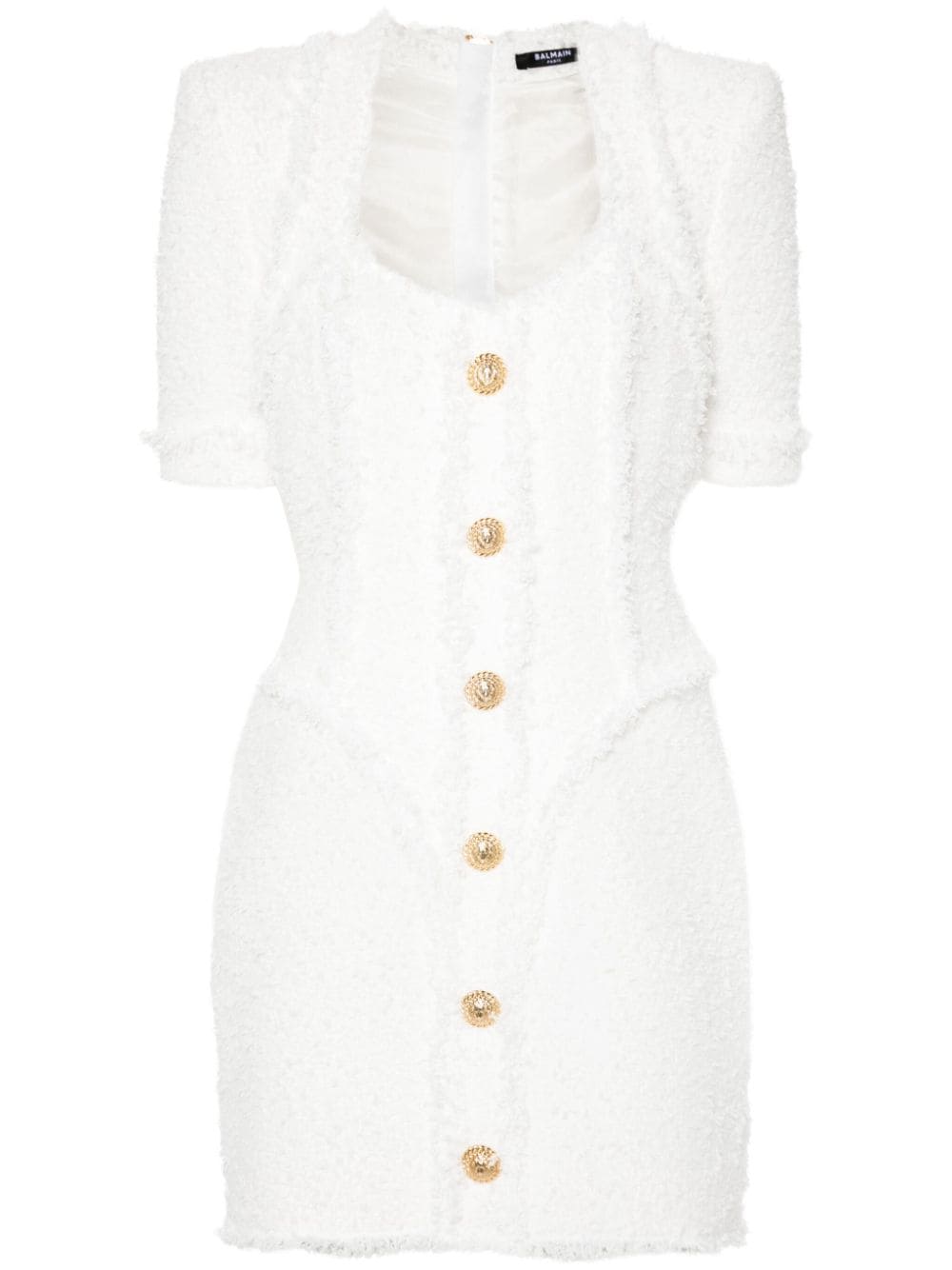 BALMAIN Chic Buttoned Mini Tweed Dress