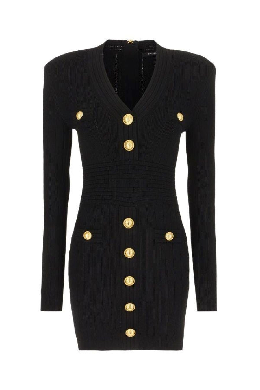 BALMAIN Chic Viscose Knit Mini Dress with Padded Shoulders