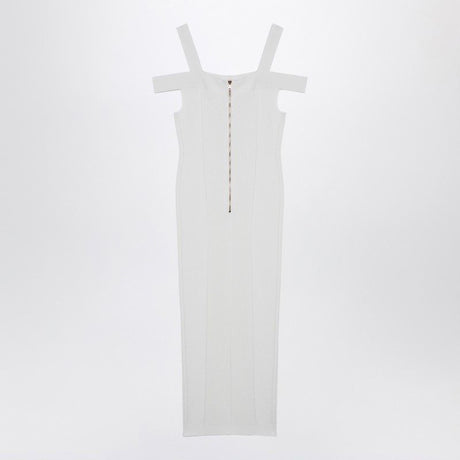 BALMAIN Elegant White Double-Strap Midi Dress
