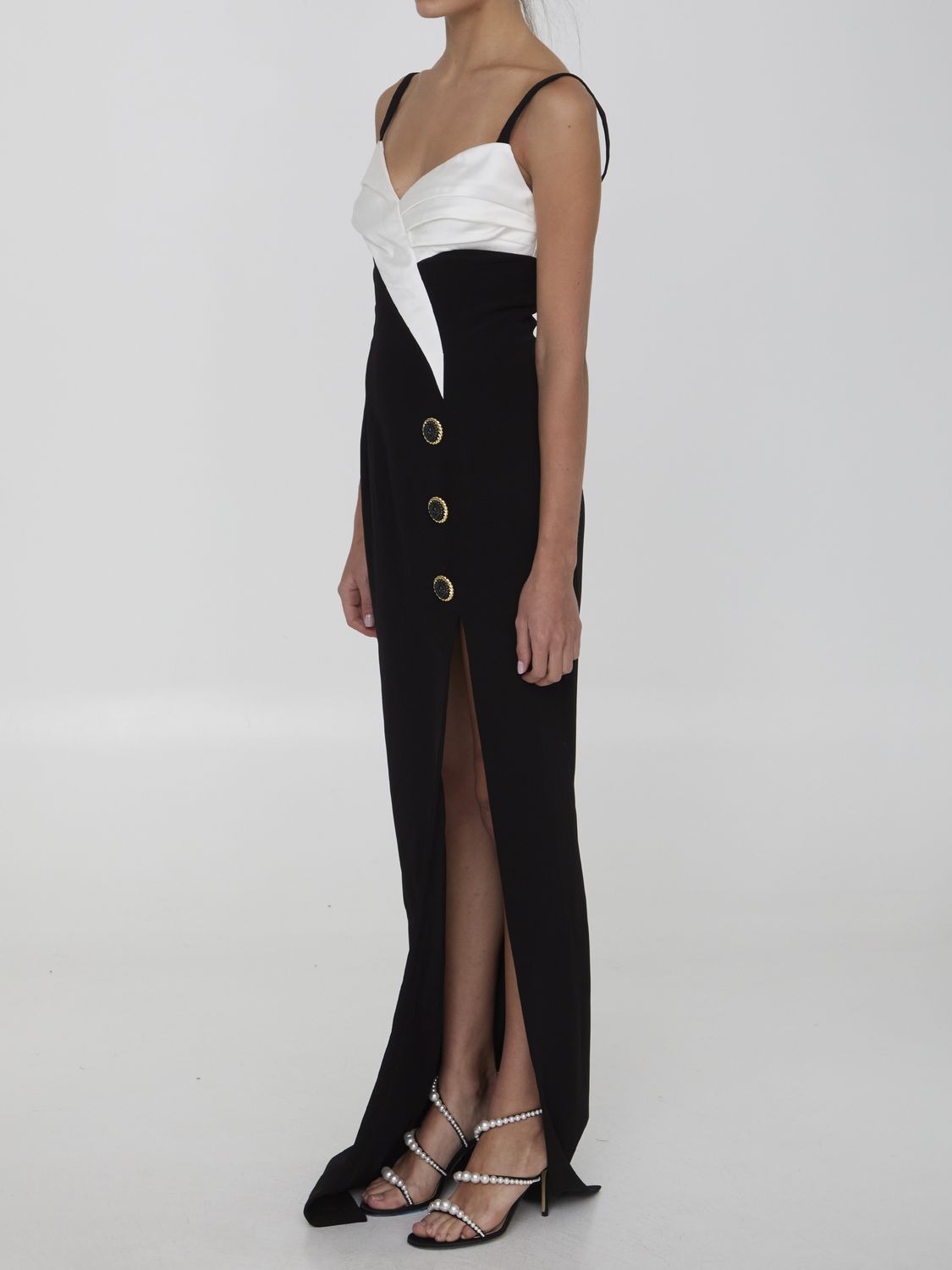 BALMAIN Elegant Bicolor Long Dress with Front Slit