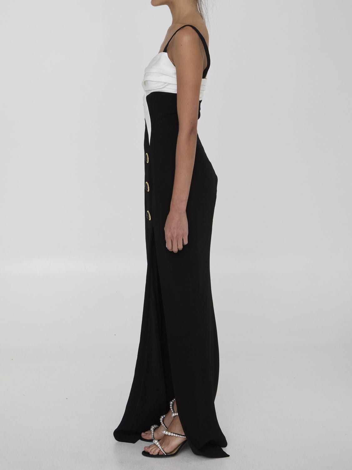 BALMAIN Elegant Bicolor Long Dress with Front Slit