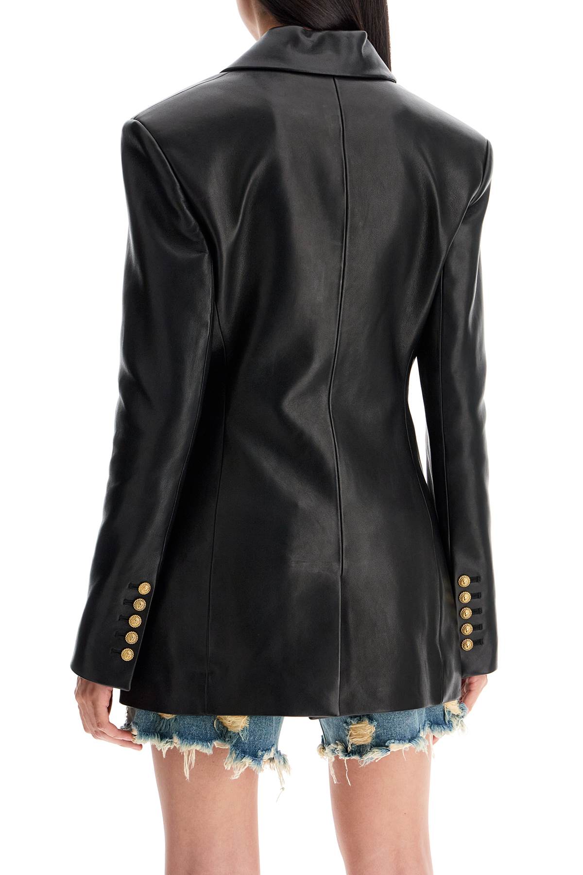 BALMAIN Chic Leather Blazer with Gold Metal Accents