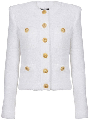 BALMAIN Chic White Tweed Short Jacket