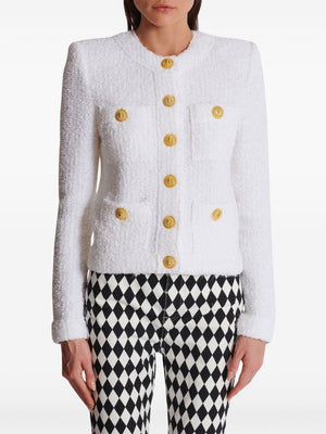 BALMAIN Chic White Tweed Short Jacket