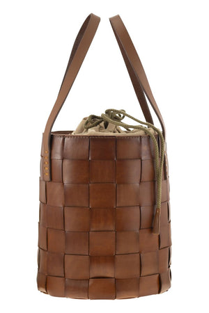 DRAGON Classic Woven Leather Round Bucket Handbag - 24x30x24 cm