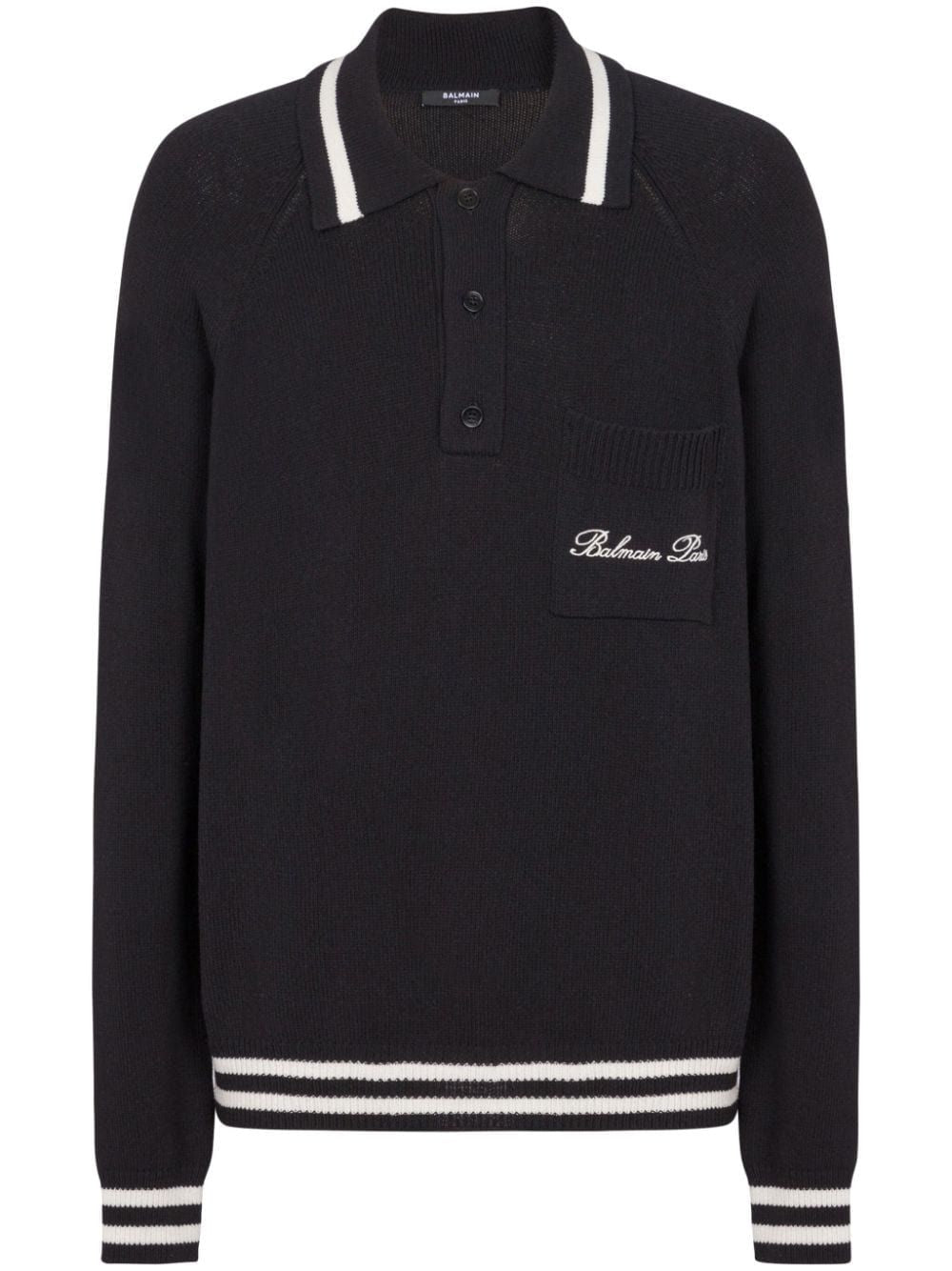 BALMAIN Long Sleeve Signature Wool Polo for Men