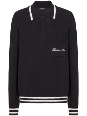 BALMAIN Long Sleeve Signature Wool Polo for Men