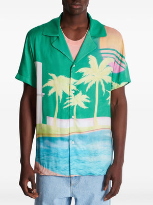 BALMAIN Tropical Escape Palm Print Pajama Shirt