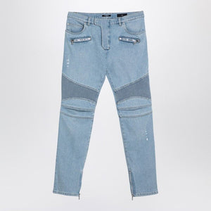 BALMAIN Light Blue Slim Fit Denim Biker Jeans