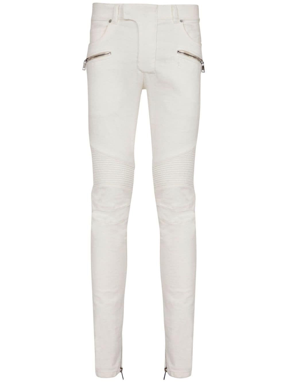 BALMAIN Men's White Biker Denim Jeans