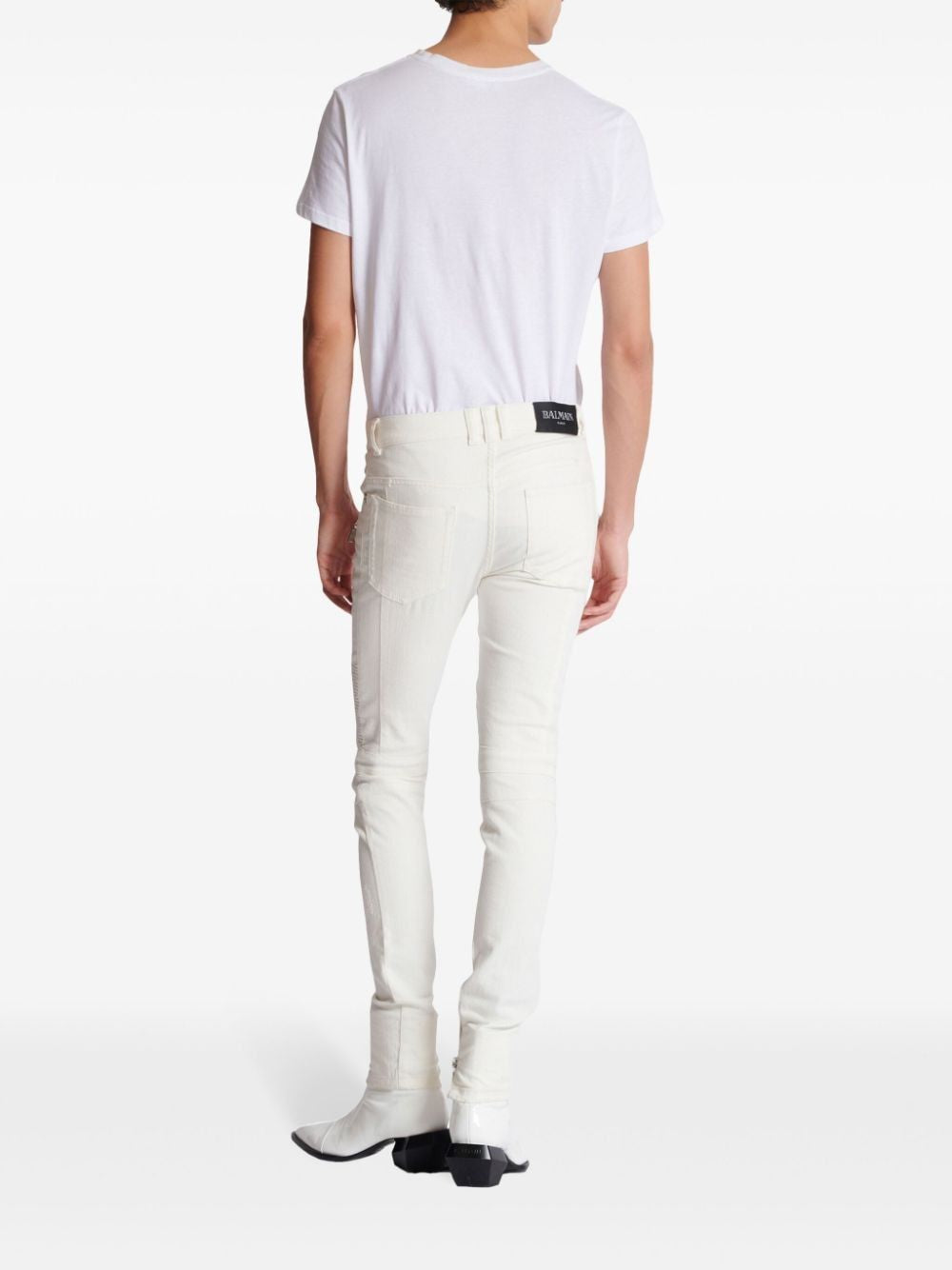 BALMAIN Men's White Biker Denim Jeans