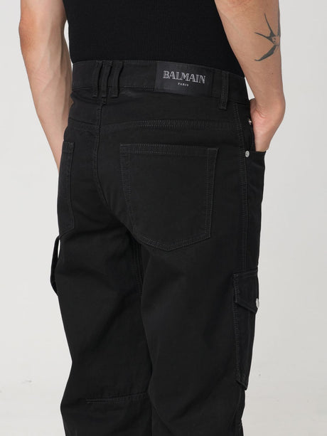 BALMAIN Chic Cargo-Style Black Cotton Pants