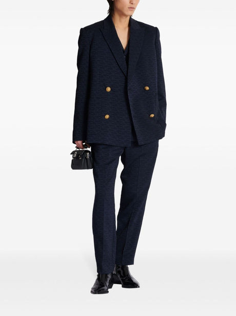 BALMAIN Elegant Navy Monogram Satin Blazer