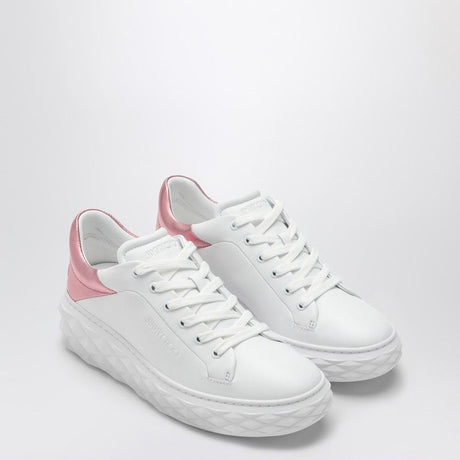 JIMMY CHOO White Leather Sneakers with Pink Metallic Accents