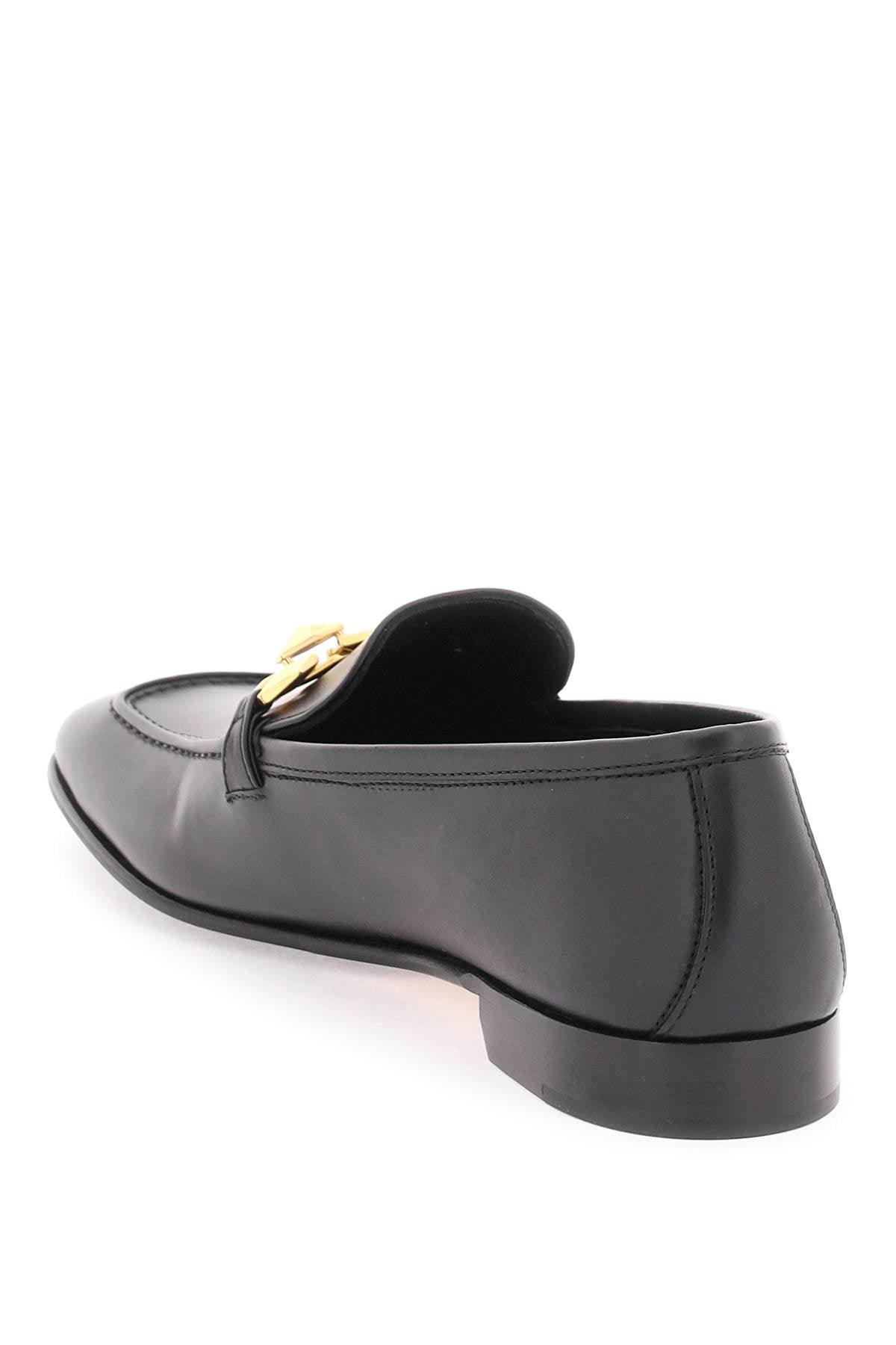 Faceted Chain Moccasins for Women in Black Leather