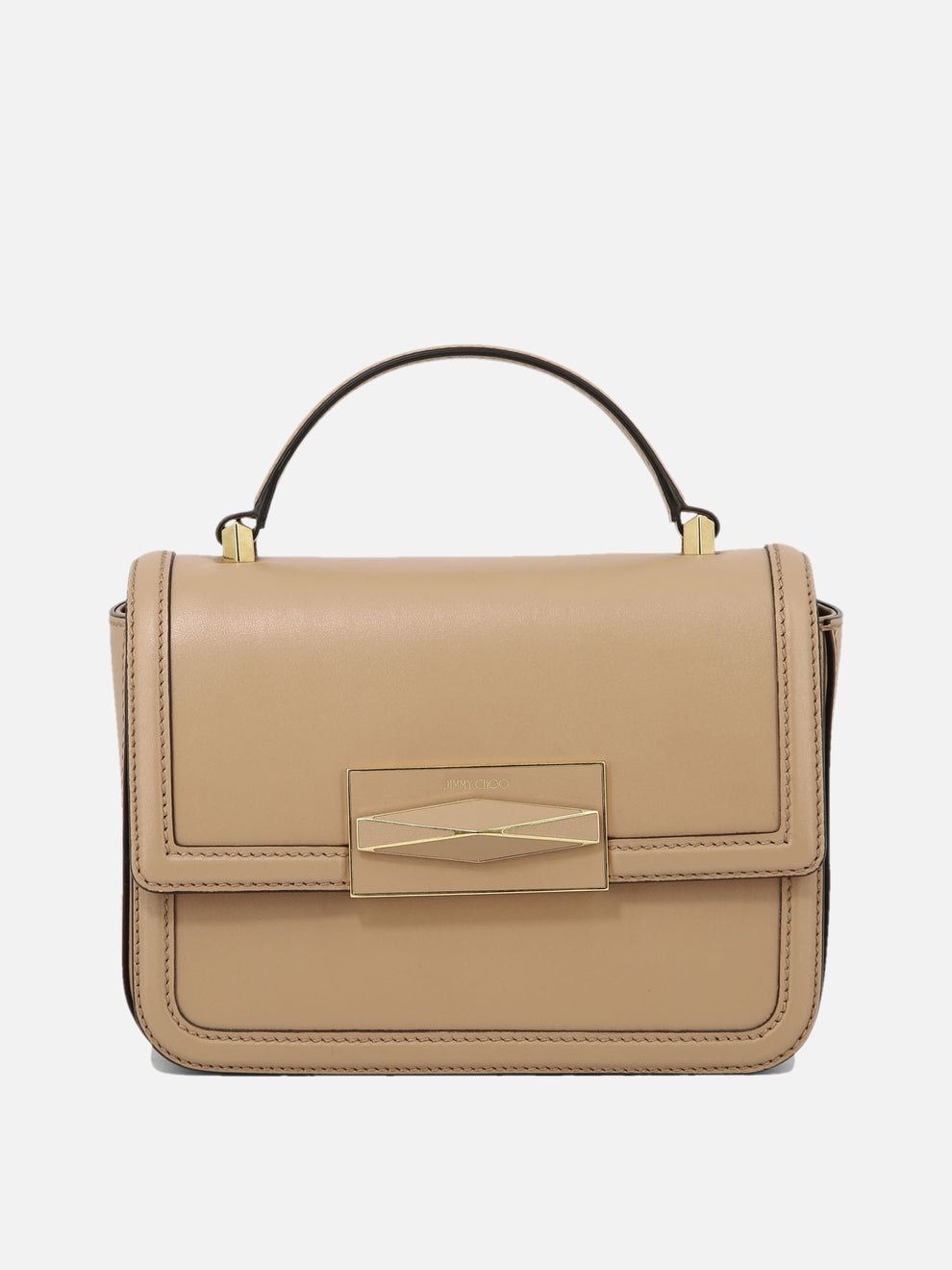 JIMMY CHOO Tan Leather Handbag with Diamond Clasp and Adjustable Strap
