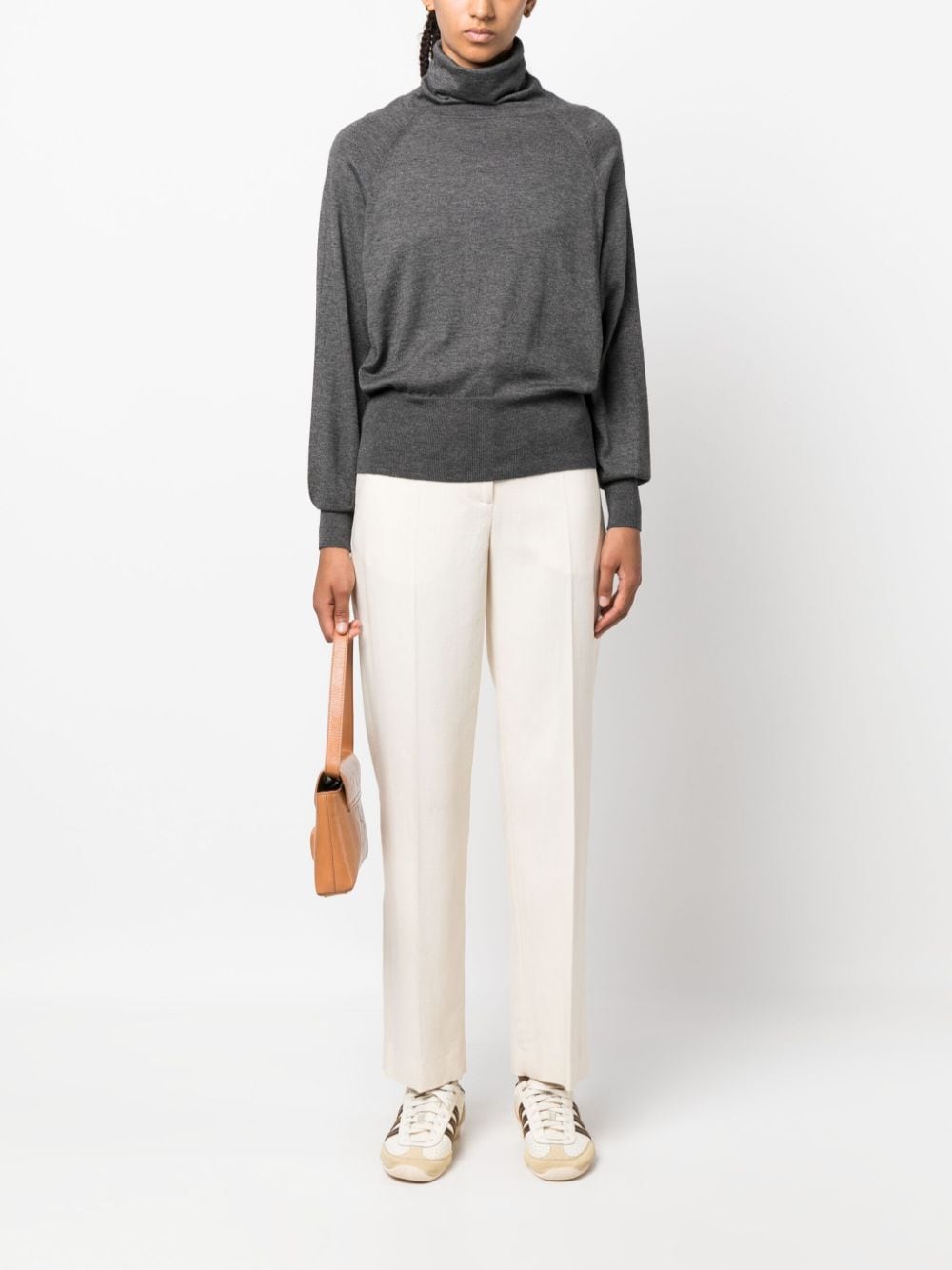 WILD CASHMERE Elegant Grey Cashmere and Silk Turtleneck Sweater