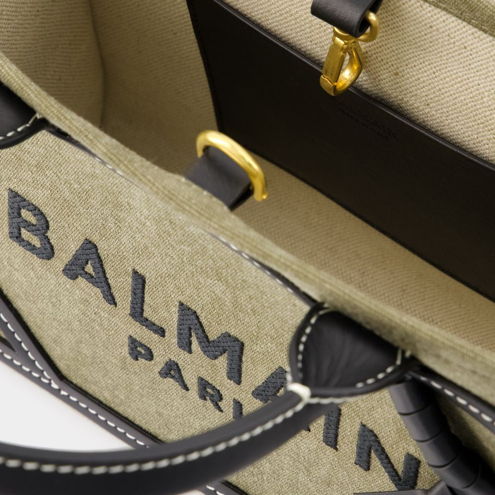 BALMAIN Chic Khaki Canvas Tote