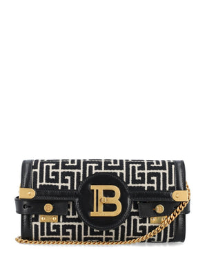 BALMAIN Elegant Monogram Mini Leather Clutch with Gold Accents