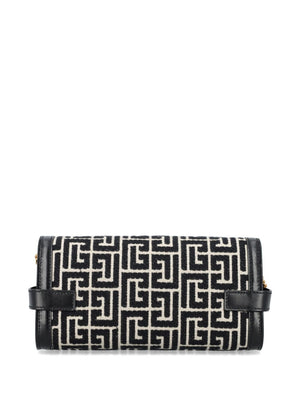 BALMAIN Elegant Monogram Mini Leather Clutch with Gold Accents