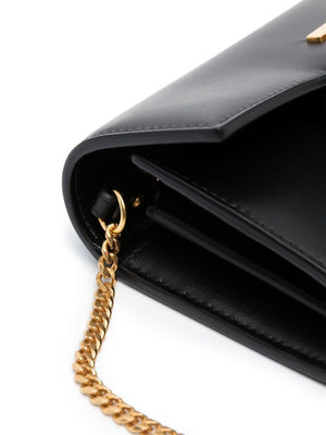 BALMAIN Luxurious Black Leather Wallet on Chain for Sophisticated Women