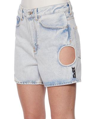 OFF-WHITE High Waisted Denim Shorts with Cut-Out Details for Men - Blue