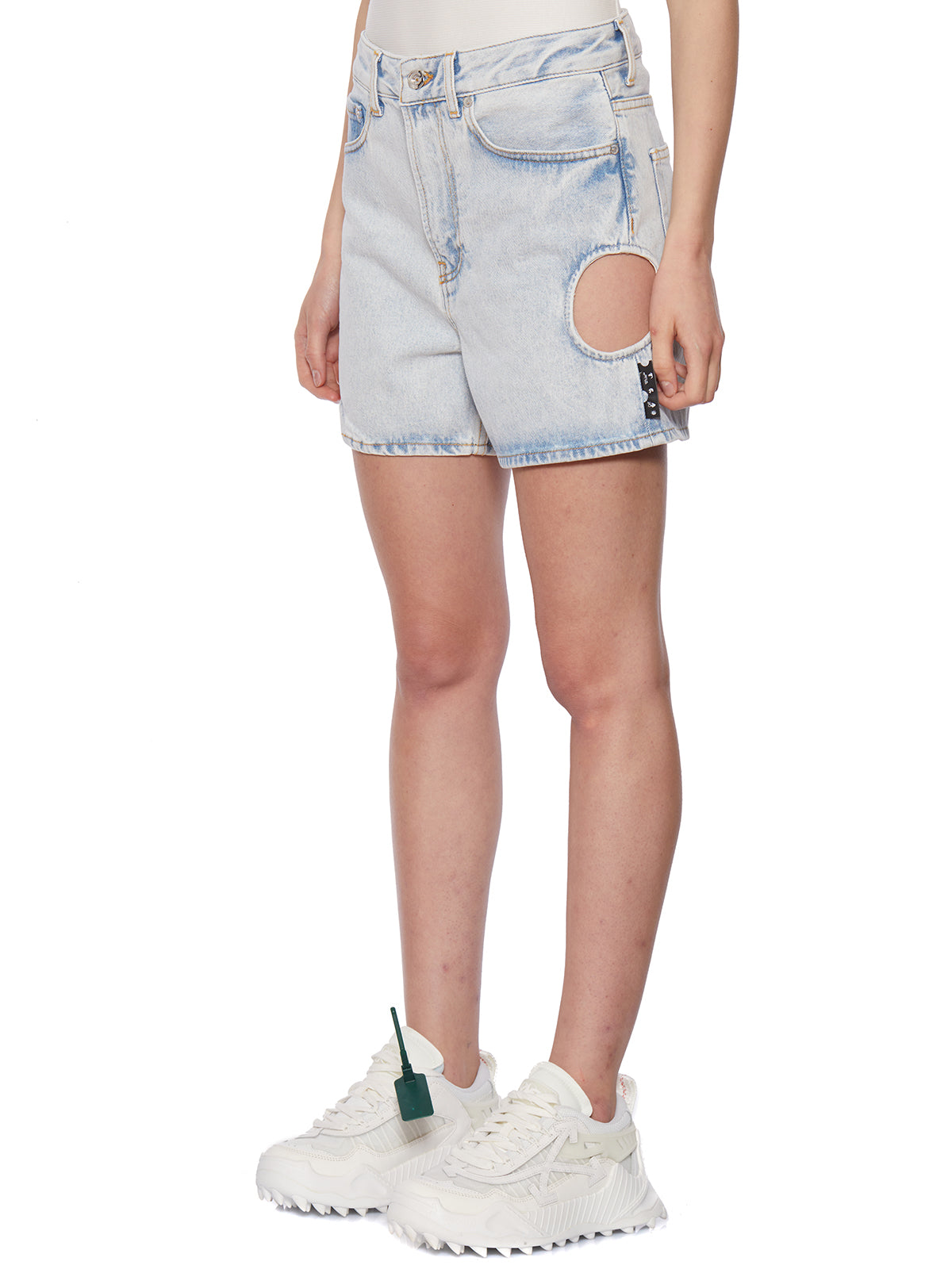 OFF-WHITE High Waisted Denim Shorts with Cut-Out Details for Men - Blue