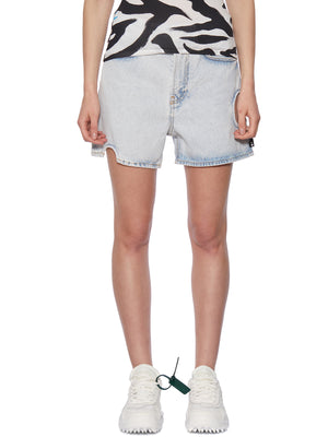 OFF-WHITE High Waisted Denim Shorts with Cut-Out Details for Men - Blue