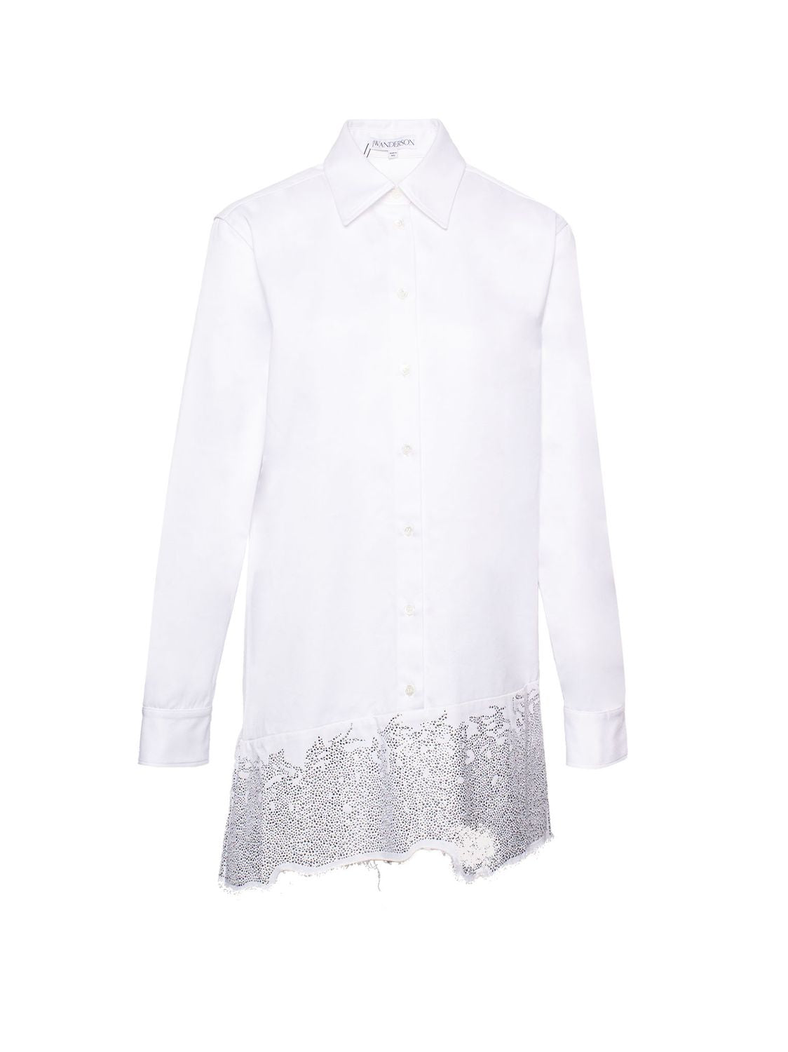 水晶装饰棉质衬衫裙 - 白色