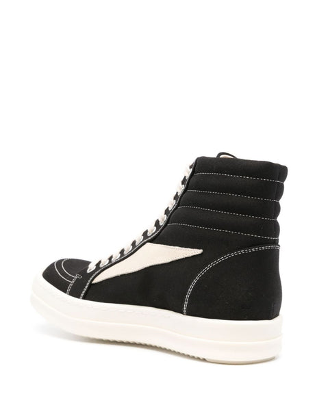 RICK OWENS Black Cotton Sneakers with Contrast Stitching and Branded Leather Insole for Women - SS24