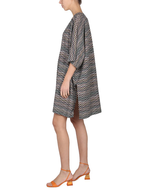 MISSONI V-Neck Mini Dress with 3/4 Sleeves