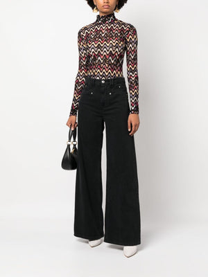 MISSONI Women's Black and Multicolour Zigzag Knit High-Neck Top for FW23