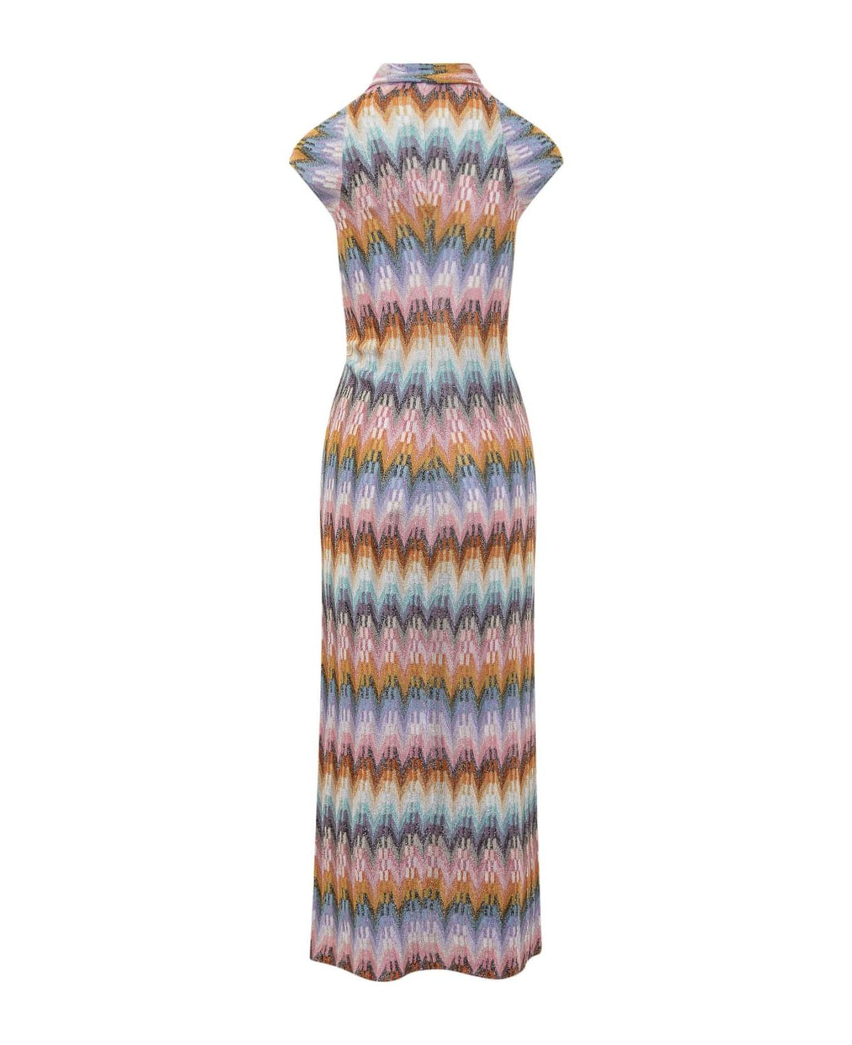 MISSONI Sky Blue MultiColor Zigzag Long Dress with Lurex Detailing for Women