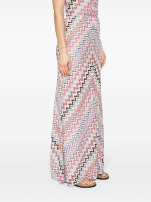 Pink Zigzag Pattern Long Skirt for Women - SS24 Collection
